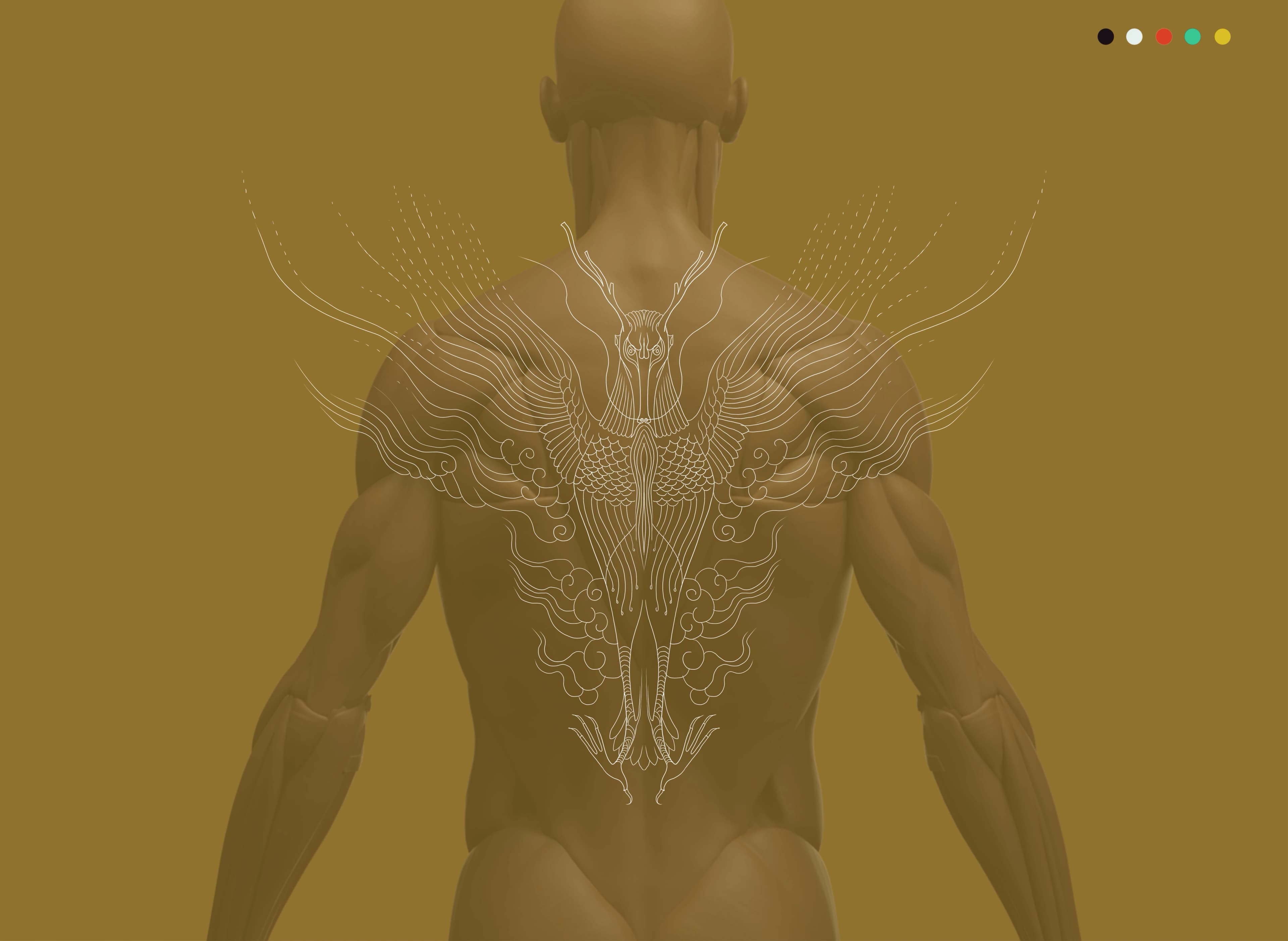 Nanshanshen totem visualized across a human back