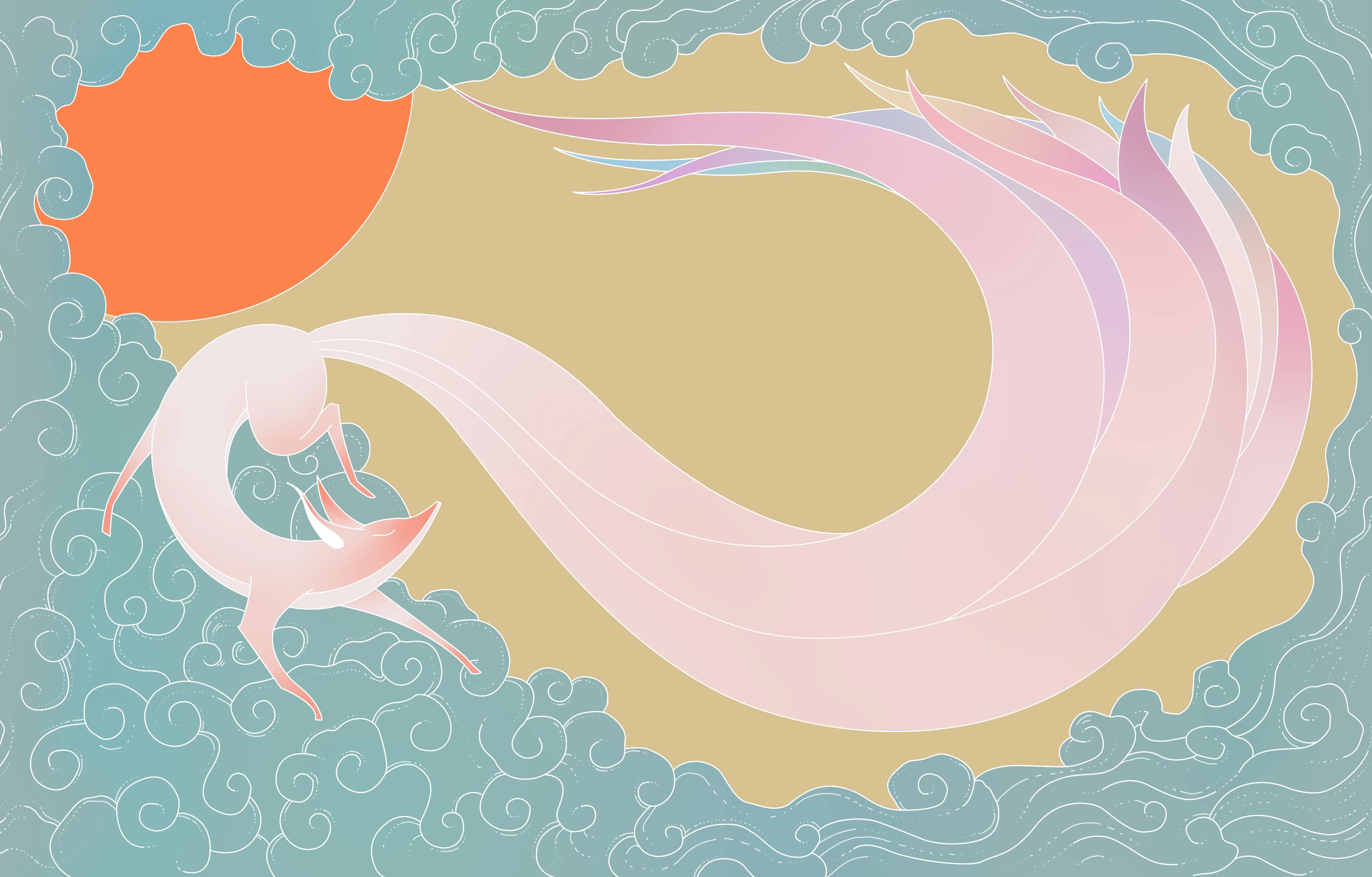 Colourful nine-tail surface design for a fan or lamp