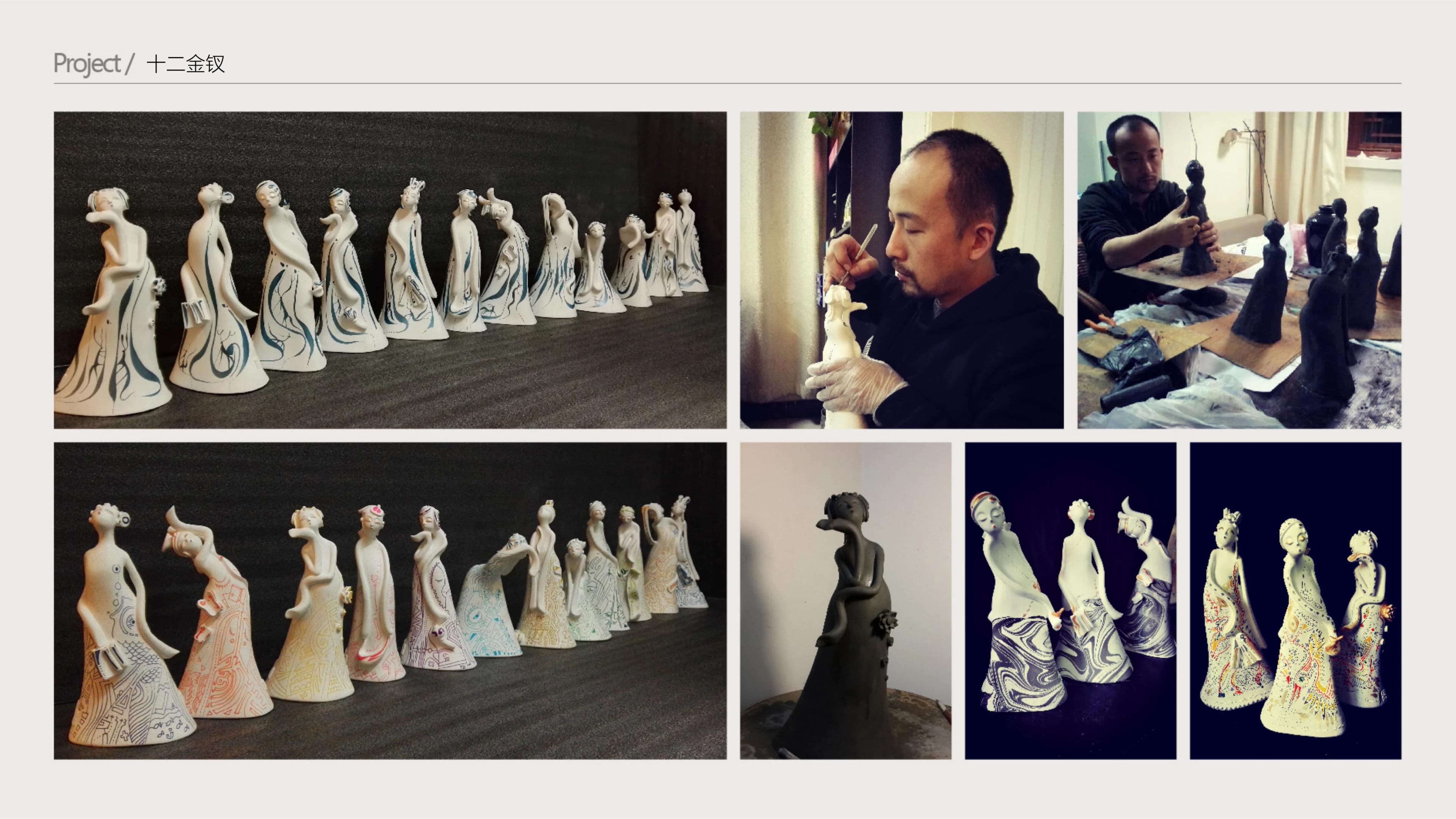 Archive panel of Twelve Golden Hairpins ceramic figures and their making