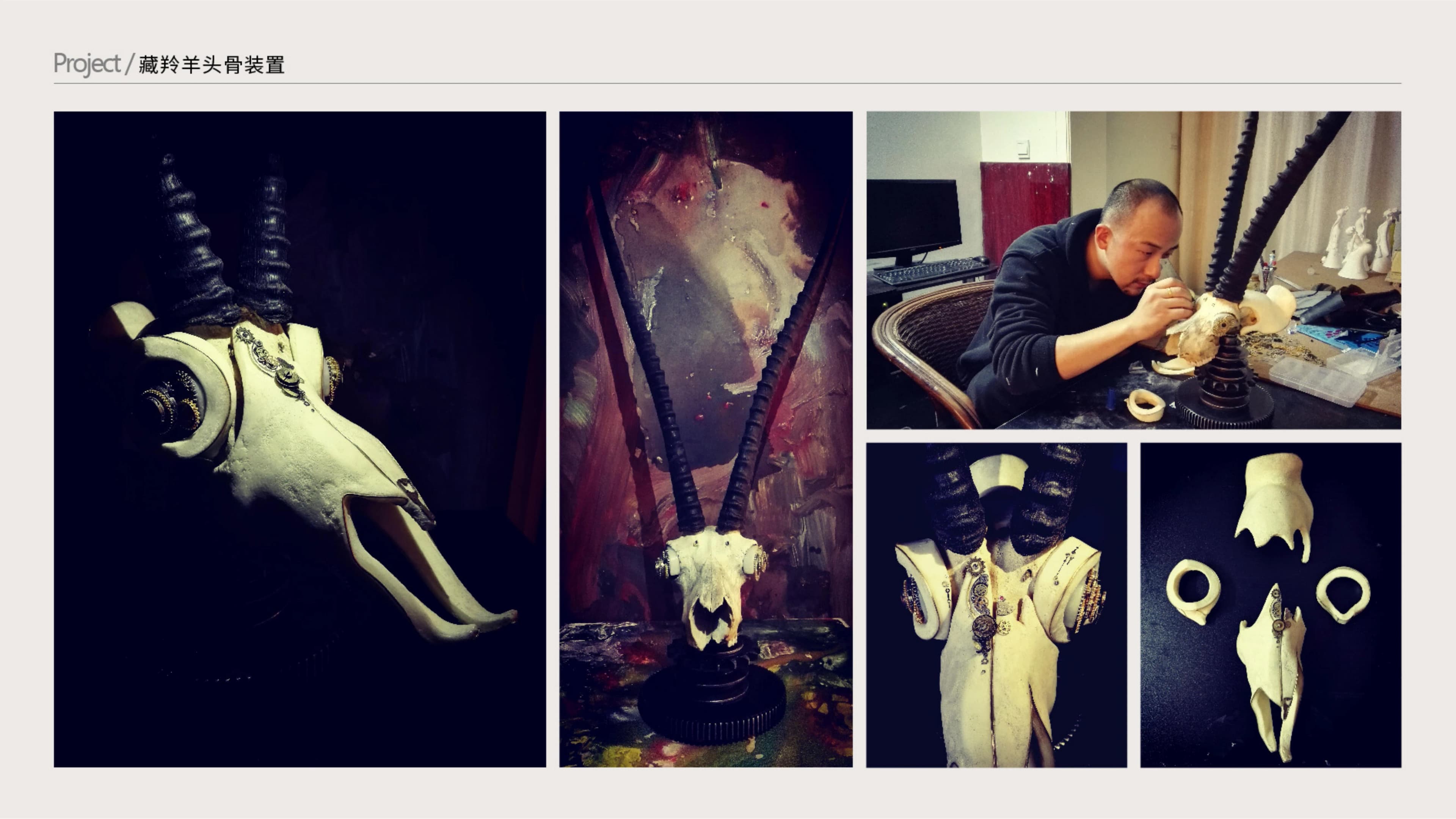 Overall views, details and making of the Tibetan Antelope Skull Installation